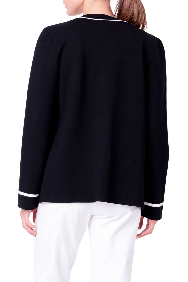 Contrast V-Neck Cardigan, Alternate, color, BLACK/ WHITE
