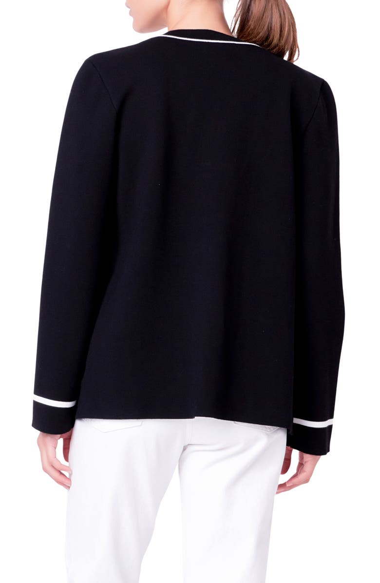 English Factory Contrast V-Neck Cardigan, Alternate, color, Black/ White