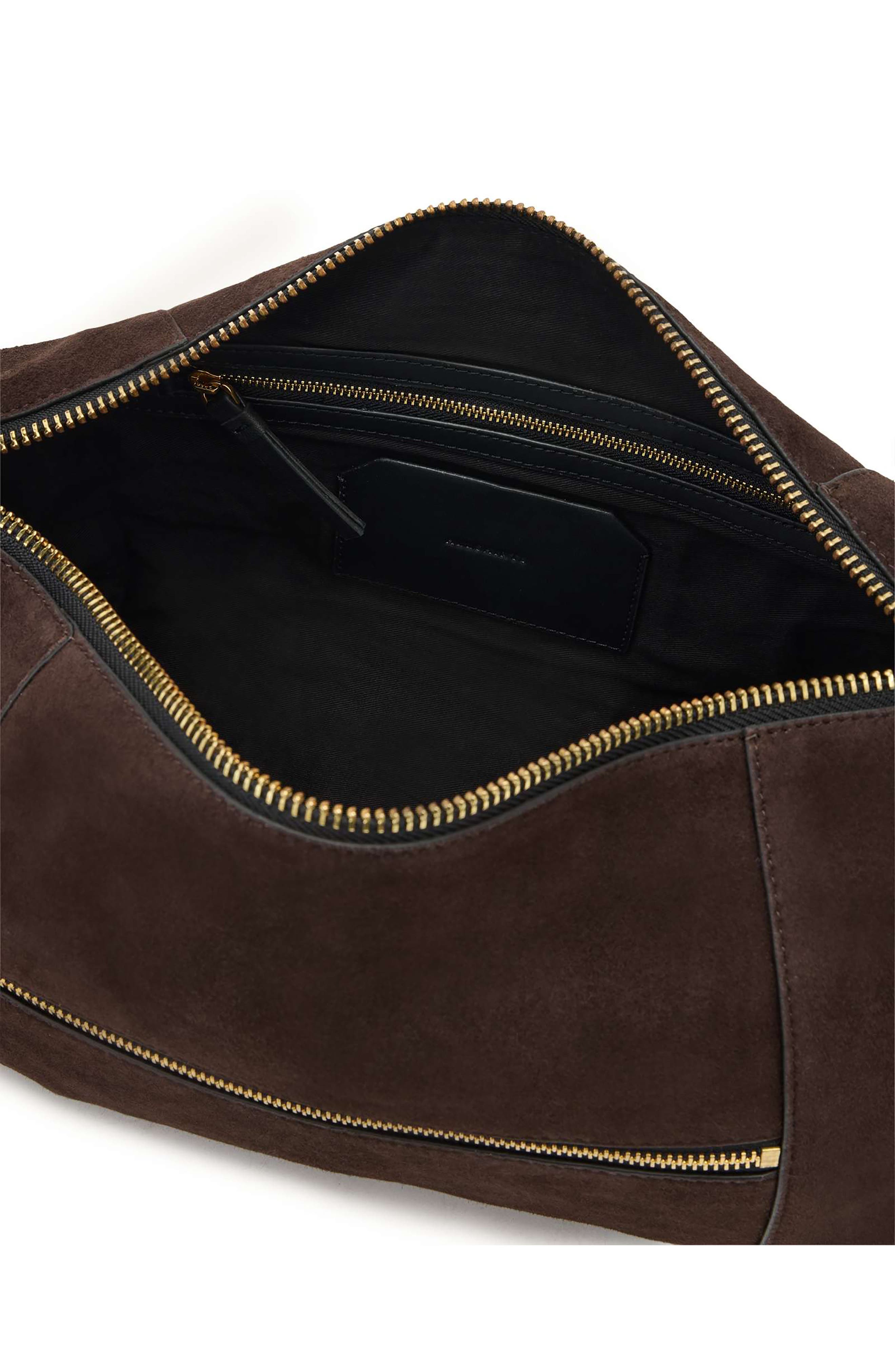 AllSaints Vega Suede Shoulder Bag, Alternate, color, Bitter Brown