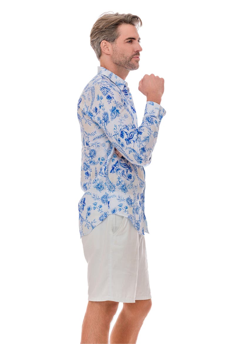Chinoiserie Linen Button-Up Shirt, Alternate, color, WHITE