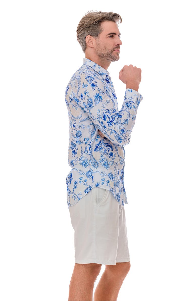 RANEES Chinoiserie Linen Button-Up Shirt, Alternate, color,
