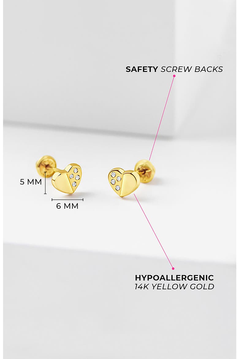 14k Sweet Heart Encrusted Earrings, Alternate, color, Gold