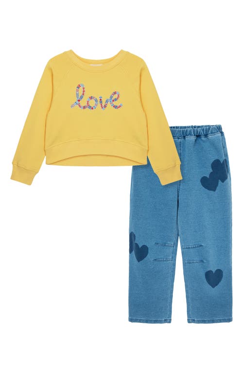 Peek Aren't You Curious Kids' Love Appliqué Sweatshirt & Graphic Pants Set In Yellow