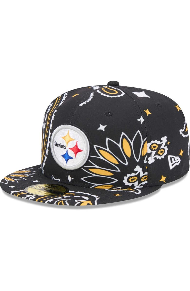 New Era Men's New Era Black Pittsburgh Steelers Paisley 59FIFTY Fitted Hat, Main, color, Black