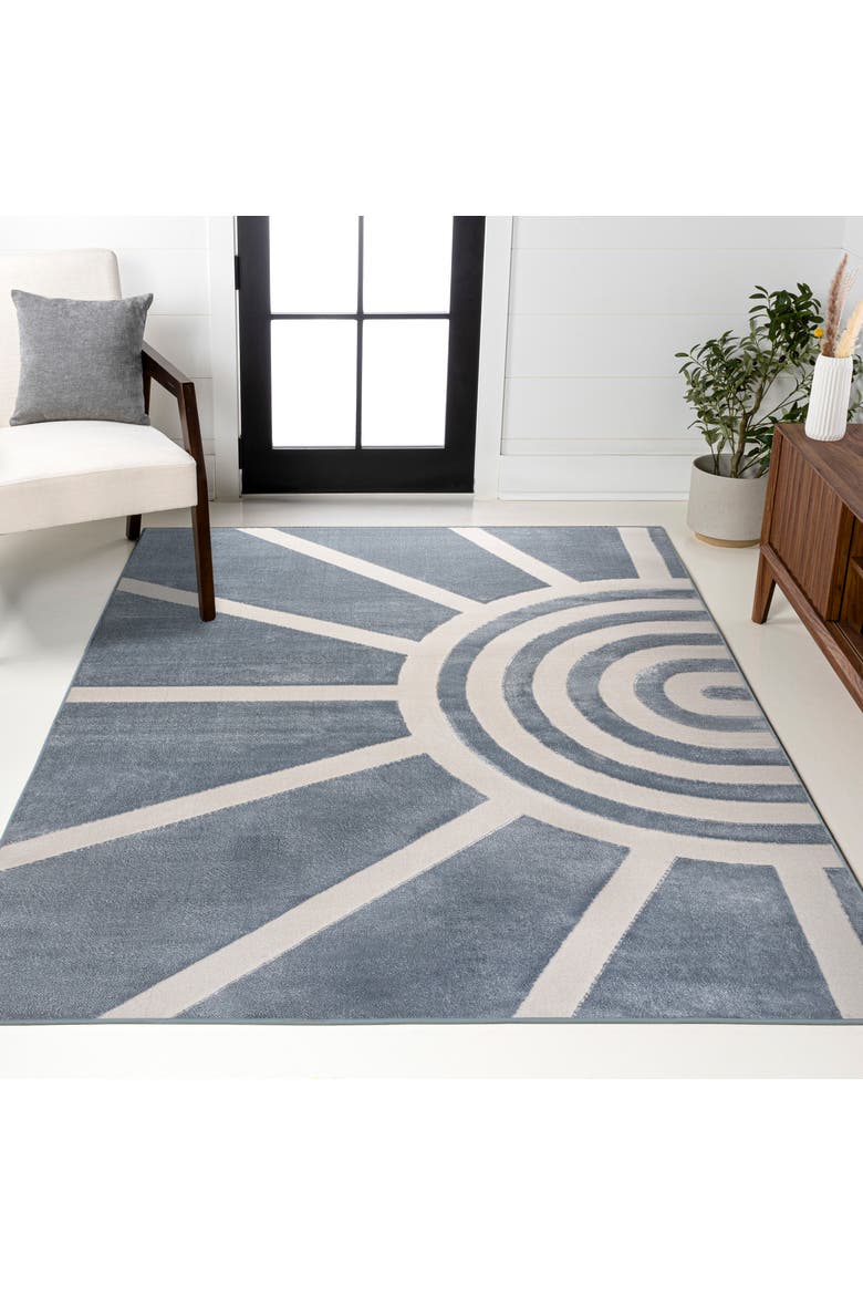 Aelius MidCentury Scandinavian Abstract Sun Two-Tone High-Low Area Rug, Alternate, color, Blue/White