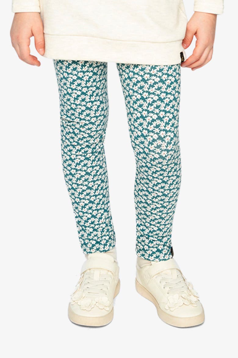 Organic Cotton Ditsy Flower Elastic Waist Leggings, Alternate, color, Green Floral Print