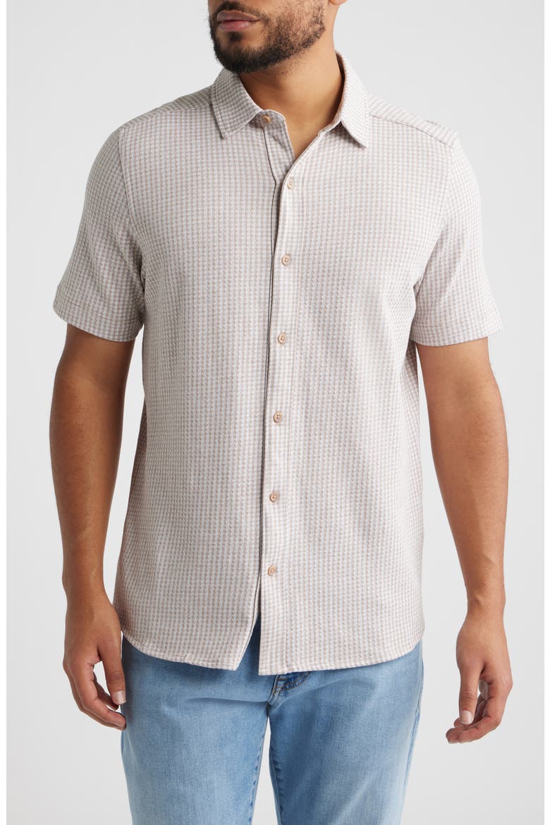 Bennett Gingham Short Sleeve Button-Up Shirt, Main, color, TAN GINGHAM