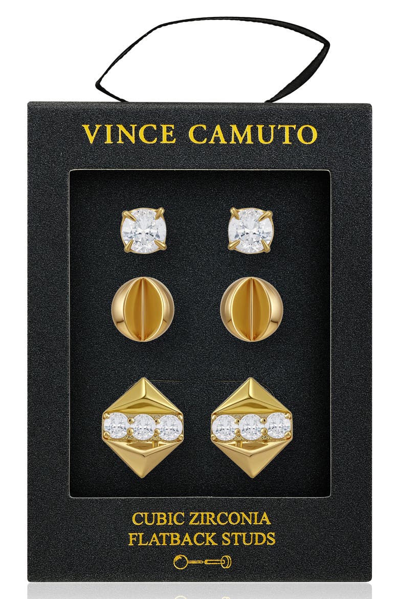 Set of 3 Assorted Stud Earrings, Alternate, color, GOLD