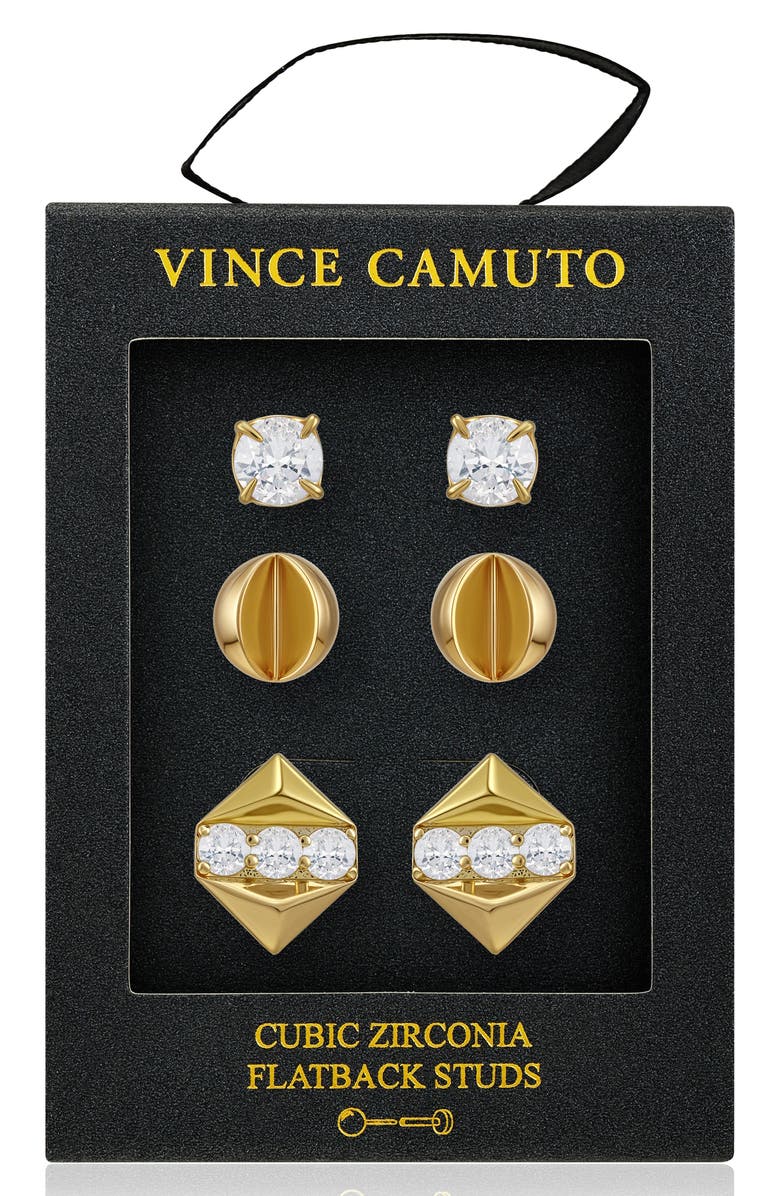 Vince Camuto Set of 3 Assorted Stud Earrings, Alternate, color, Gold