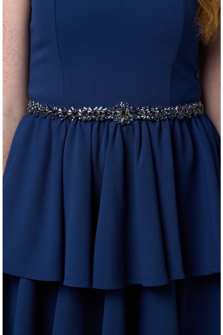 Tiered Dress with Rhinestone Belt, Alternate, color, NAVY