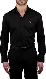 KARL LAGERFELD Trim Fit Solid Cotton Dress Shirt