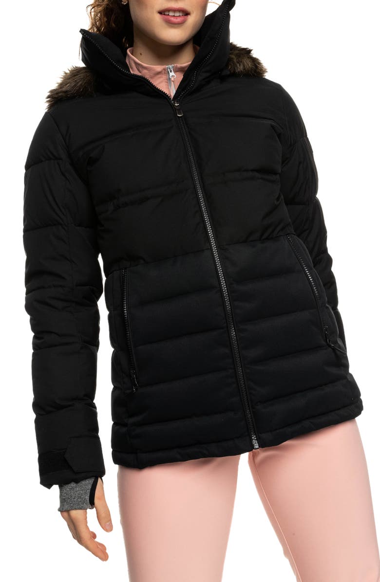Roxy Quinn Insulated Snow Puffer Coat with Removable Faux Fur Trim, Main, color,