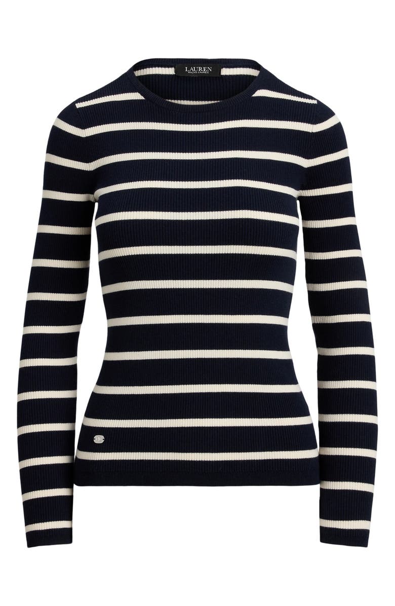 Lauren Ralph Lauren Stripe Cotton Blend Rib T-Shirt, Alternate, color, Lauren Navy/ Mascarpone Cream