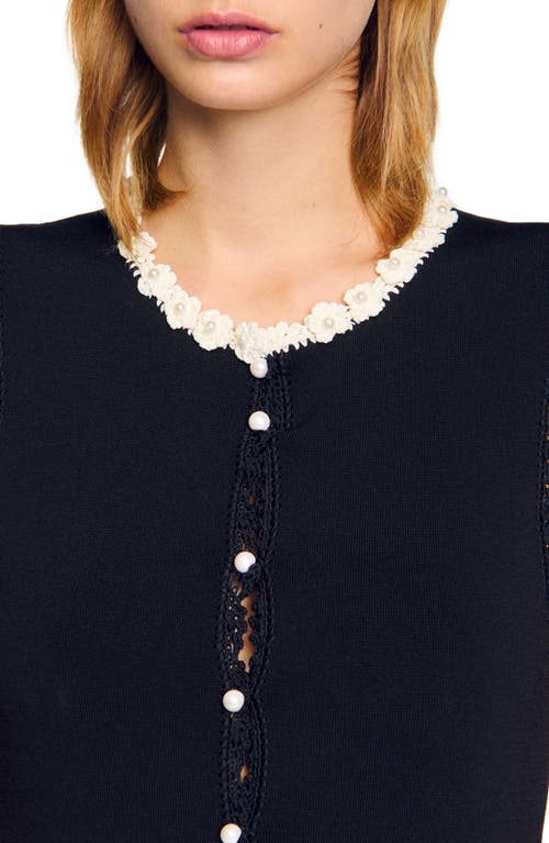 Sandro Long Dress With Crochet Detailing In Black