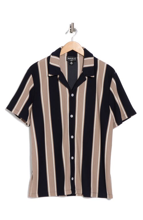 For The Republic Stripe Short Sleeve Button-up Shirt In Black