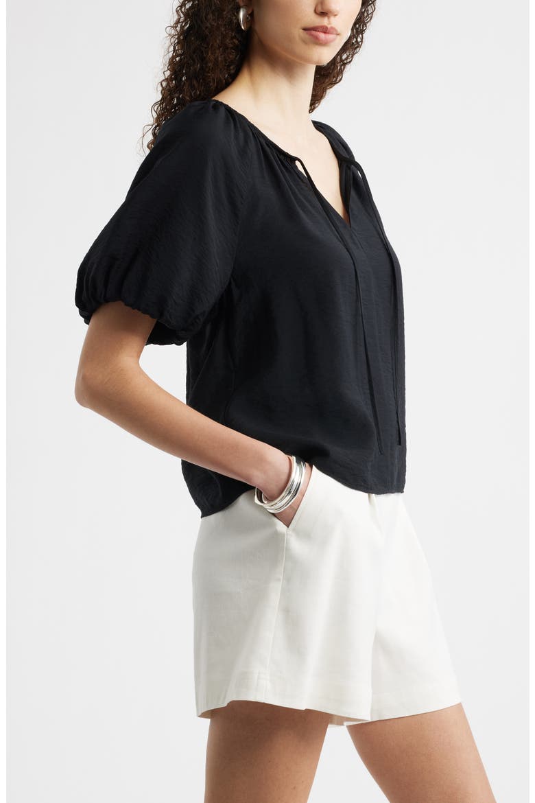 Puff Sleeve V-Neck Shirt, Alternate, color, BLACK