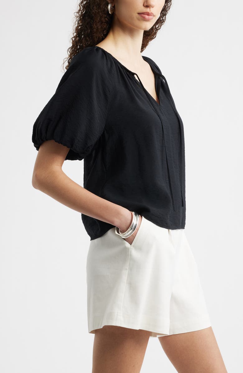 Nordstrom Puff Sleeve V-Neck Shirt, Alternate, color, Black
