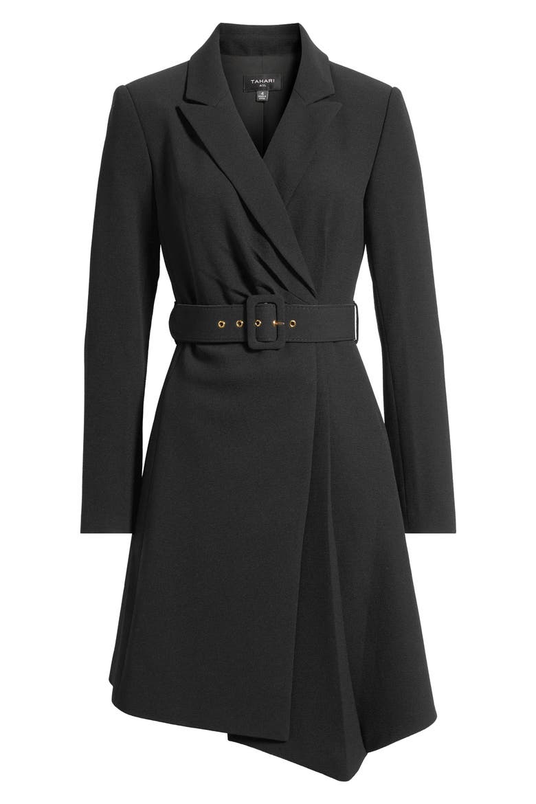 Belted Asymmetric Long Sleeve Dress, Alternate, color, BLACK