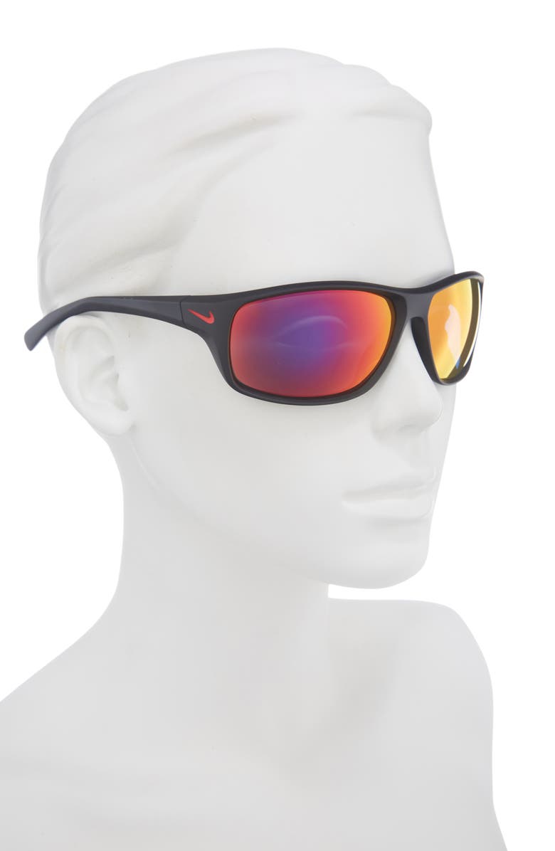 Nike Adrenaline 65mm Rectangular Sunglasses, Alternate, color, Matte Black/ Grey Infrare