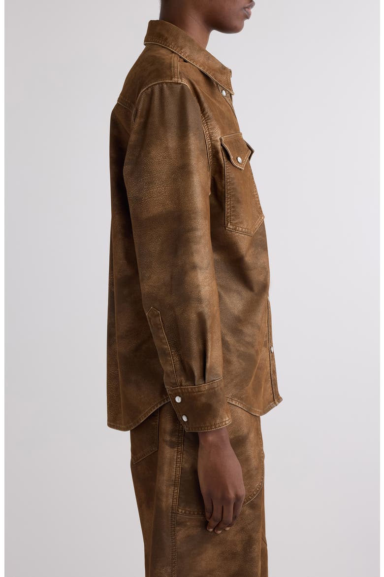 Karima Faux Leather Snap-Up Shirt, Alternate, color, TABACCO