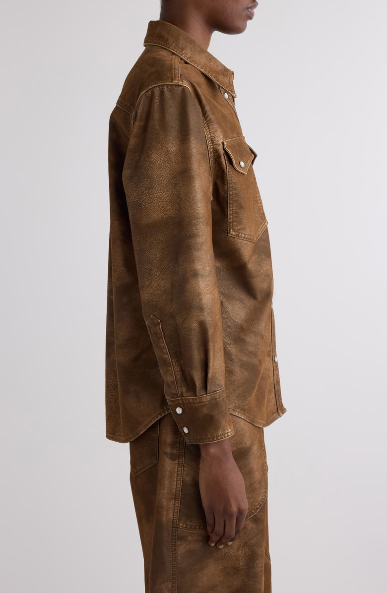 Isabel Marant Étoile Karima Faux Leather Snap-Up Shirt, Alternate, color, Tabacco