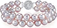 The Pearl Source 6.5-7mm Pink Freshwater Double Pearl Bracelet - AAA Quality