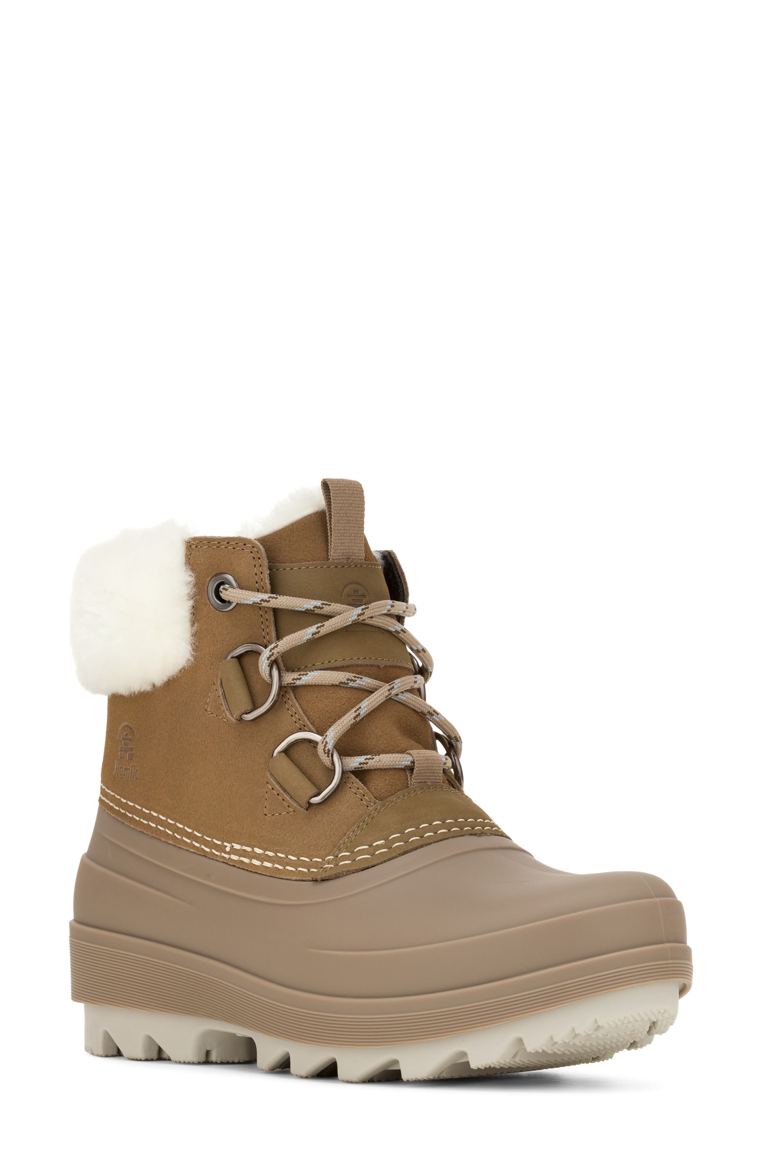 Lauren F Waterproof Leather Boot with Faux Fur Trim