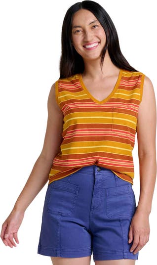(取寄) トードアンドコー レディース グロム V ネック タンク Toad&Co women Grom V Neck Tank Straw Stripe Grom Hemp Blend V-Neck Tank Top | Sustainable Top by Toad&Co
