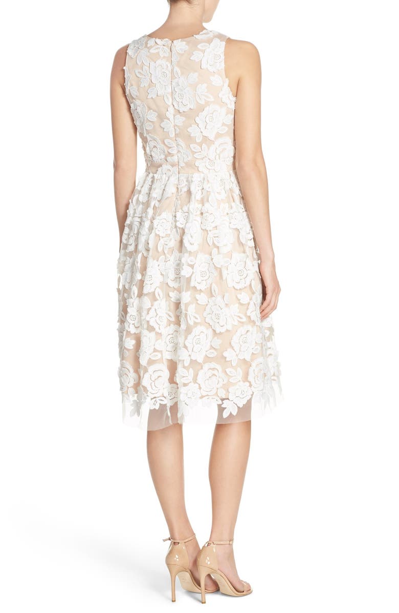 Eliza J Embroidered Mesh Fit & Flare Dress, Alternate, color,
