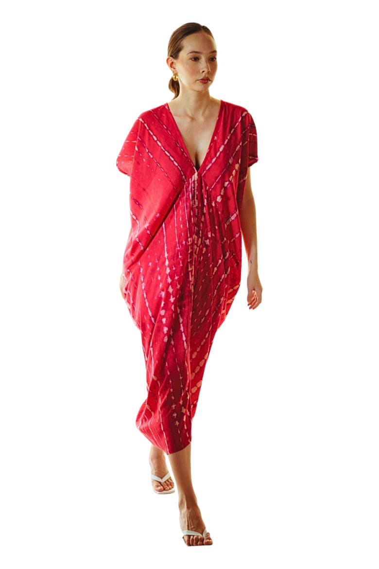 Madella Hand Dyed Kaftan Dress, Main, color, Red