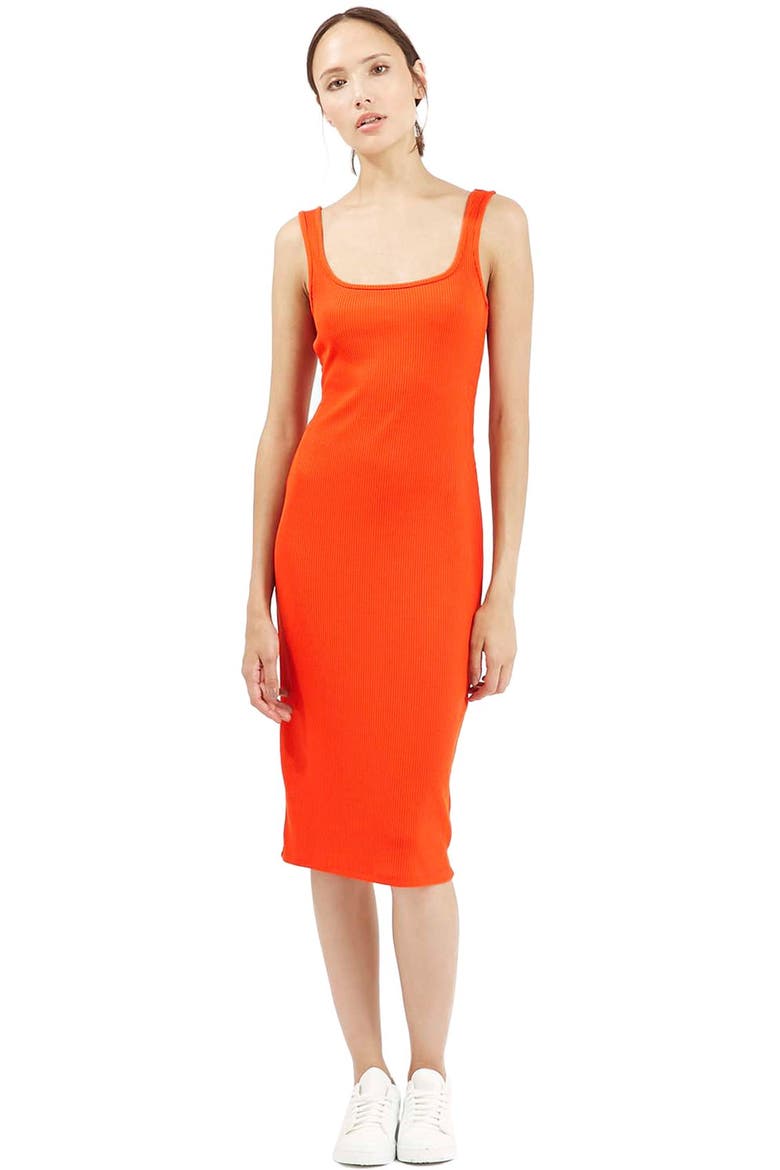 Ribbed Body-Con Midi Tank Dress, Main, color, ORANGE