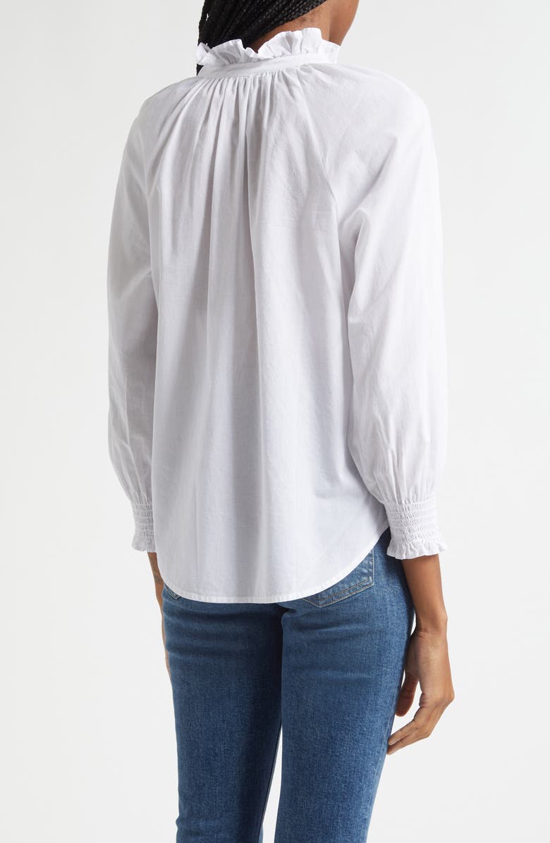 Veronica Beard Calisto Ruffle Collar Cotton Button-Up Shirt, Alternate, color, White