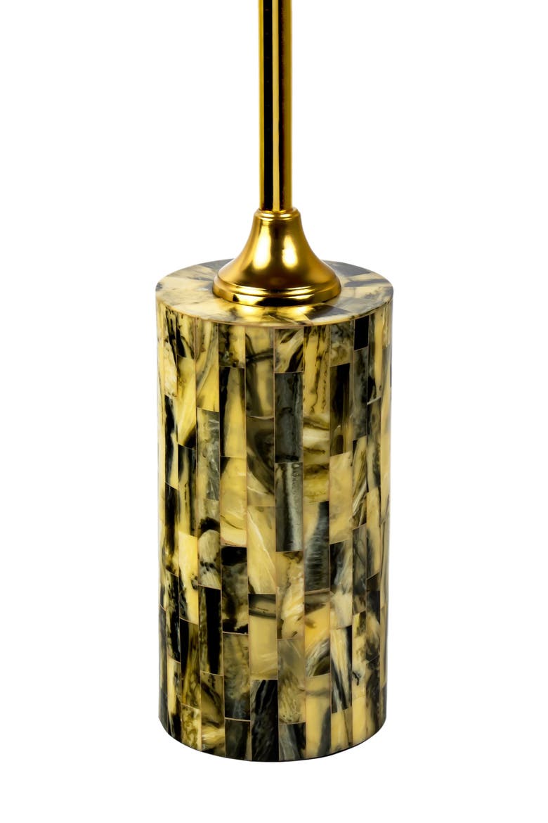 Hedda Art Deco Round Pedestal Drink Table, Iron Candlestick Accent Table with Mosaic Top Cylinder Base, Alternate, color, Yellow