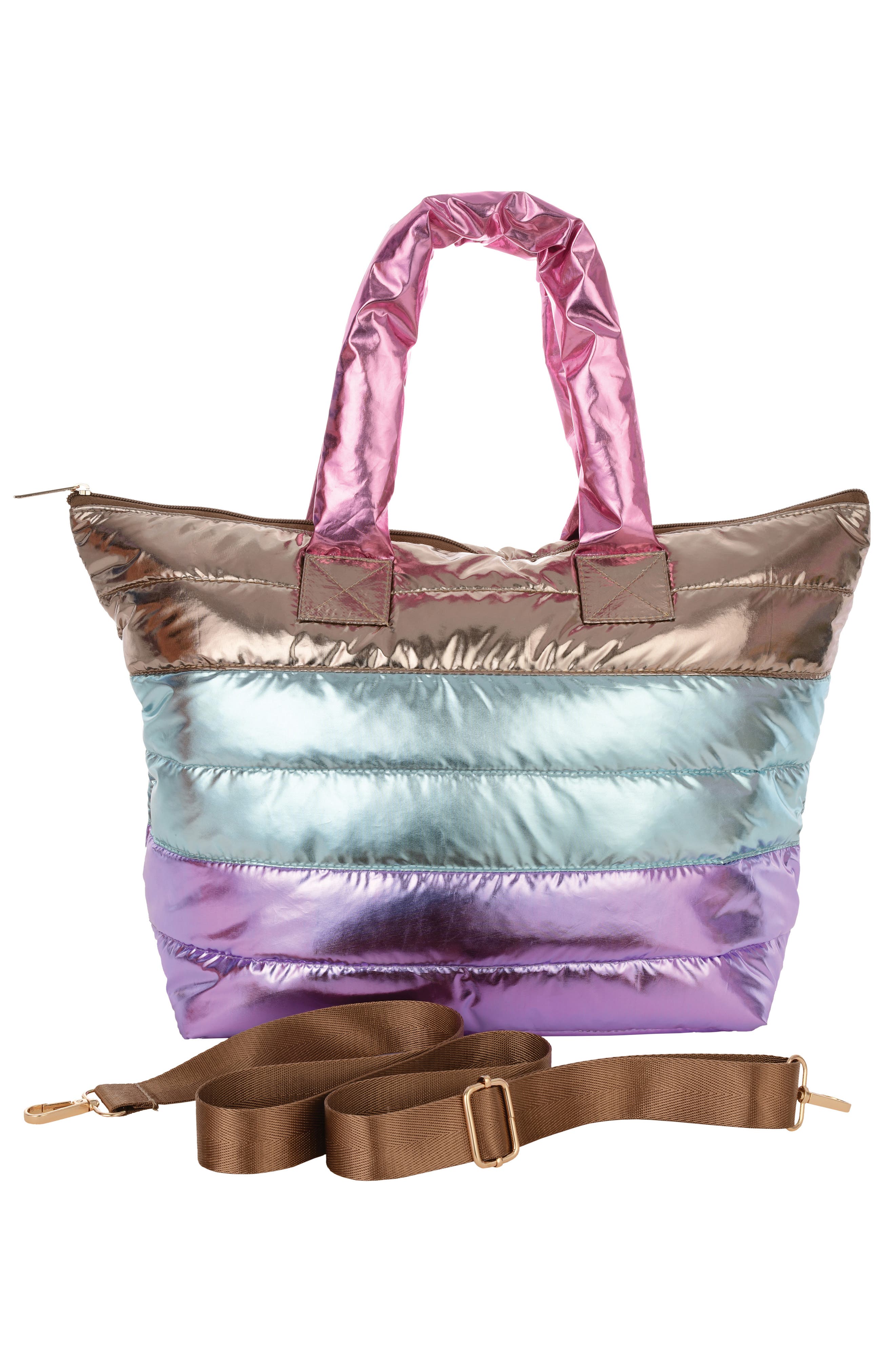 Iscream Kids' Icy Colorblock Shiny Puffer Overnight Bag, Alternate, color, 