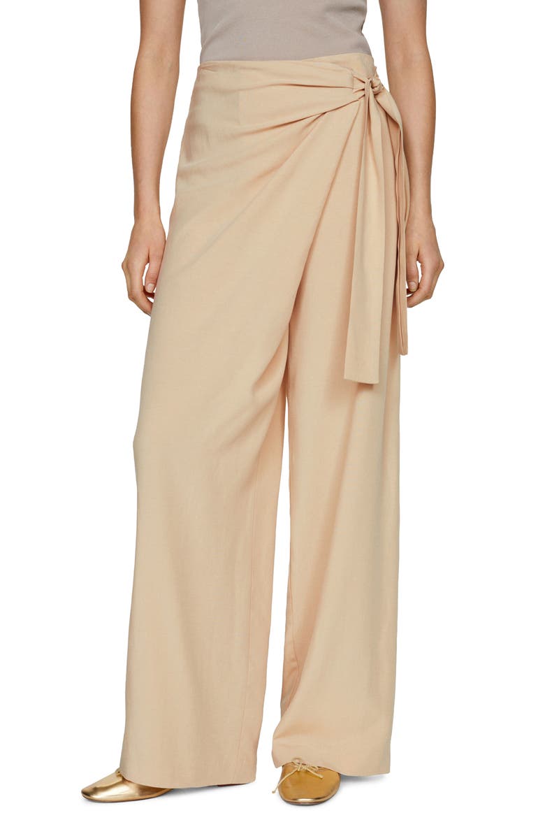 MANGO Knotted Wide Leg Pants, Main, color, Beige