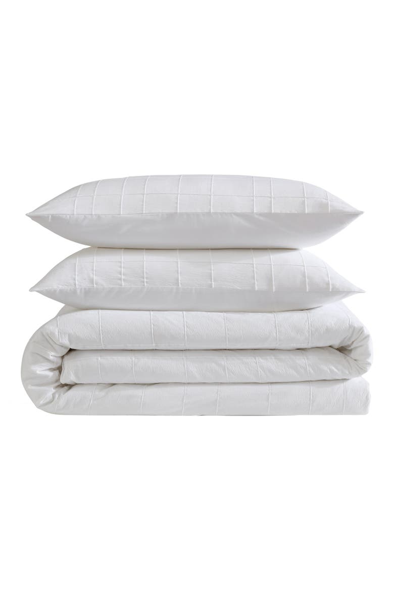 Puckered Grid Duvet Cover & Shams Set, Main, color, WHITE