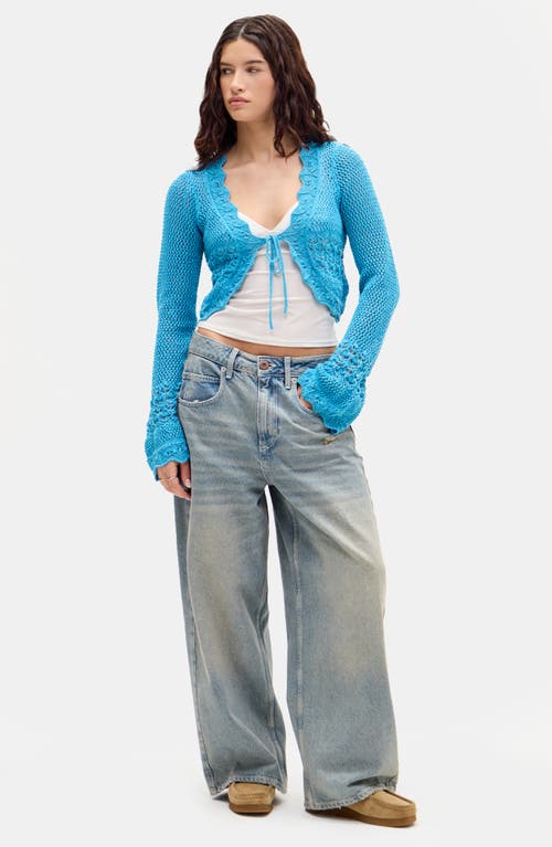 Bdg Urban Outfitters Open Stitch Tie Front Cardigan In Turquoise
