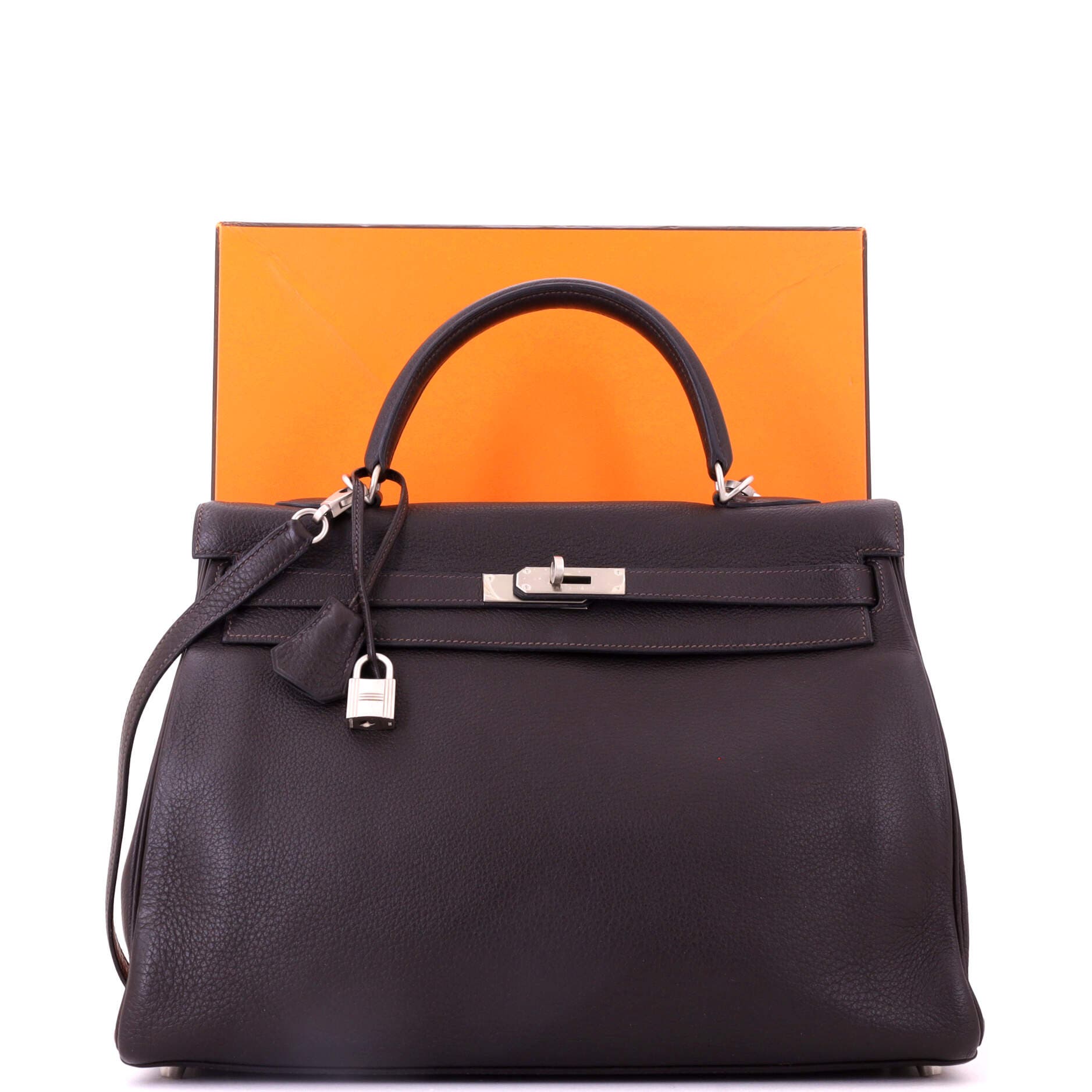 Pre-Owned Hermes Kelly Handbag Brown Togo with Brushed Palladium Hardware 35, Alternate, color, Havane