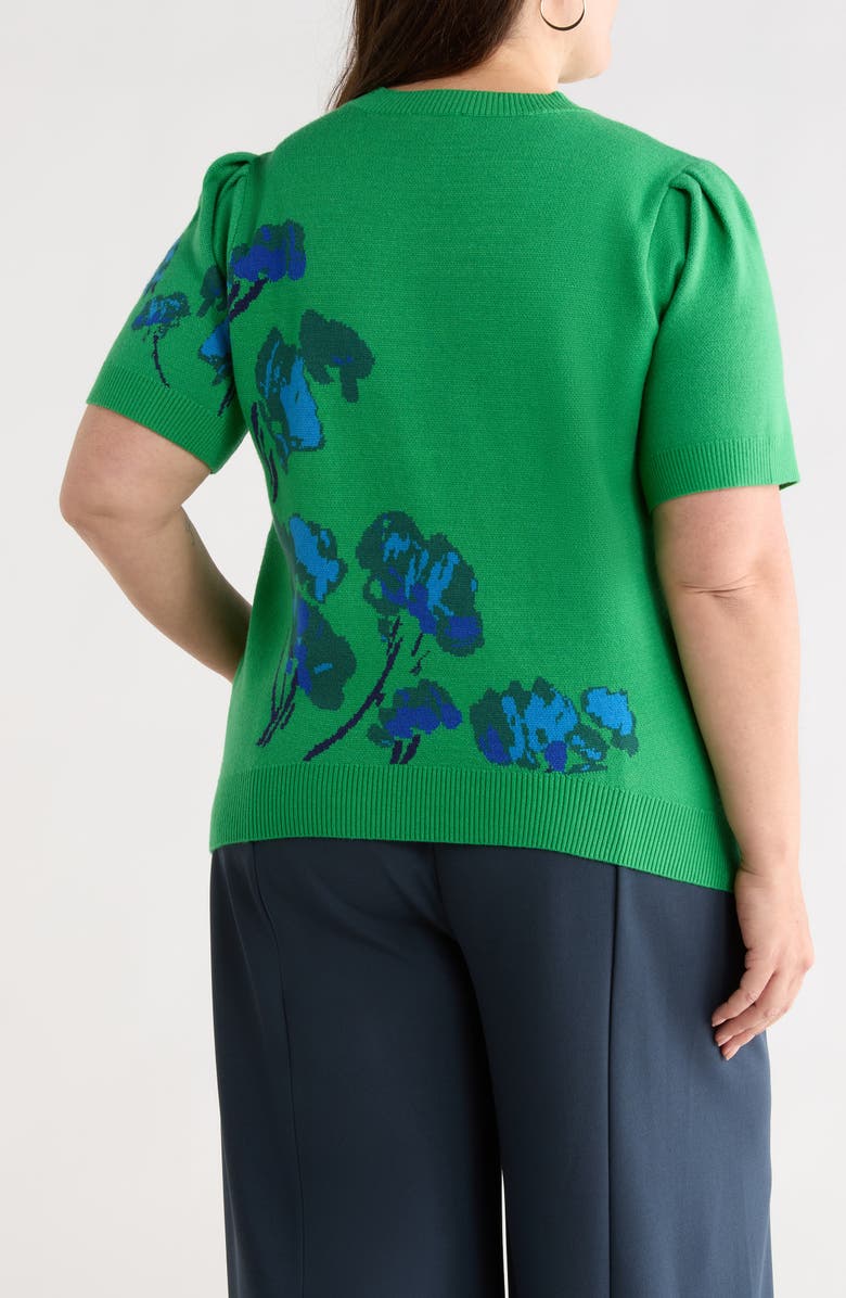 SUGARLIPS Kersey Floral Pleated Shoulder Short Sleeve Sweater, Alternate, color, Kelly-Green