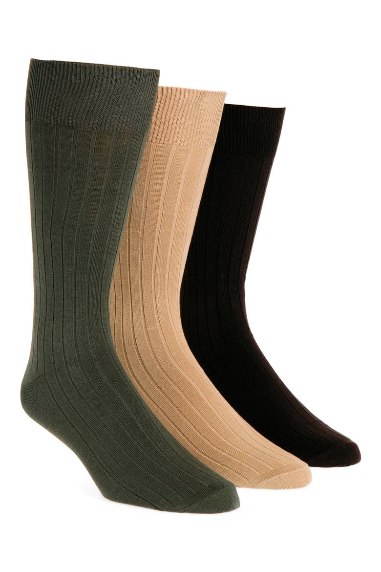 Assorted 3-Pack Cotton Blend Dress Socks, Main, color, TAUPE
