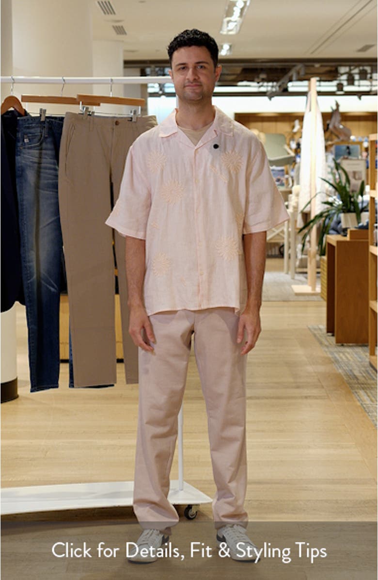 Didicot Chunk Embroidered Flowers Linen Camp Shirt, sales video thumbnail