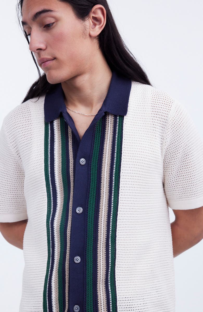Madewell Stripe Open Stitch Cotton & Linen Button-Up Shirt, Alternate, color, Vintage Lace