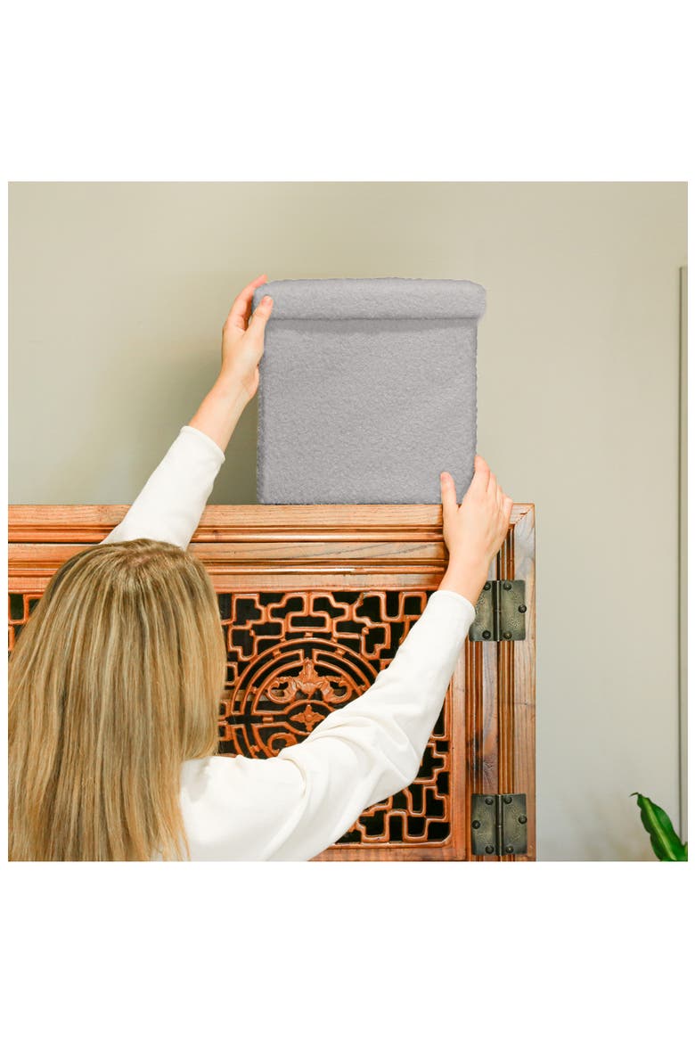 Small Cube Teddy Stash Pouf, Alternate, color, GREY