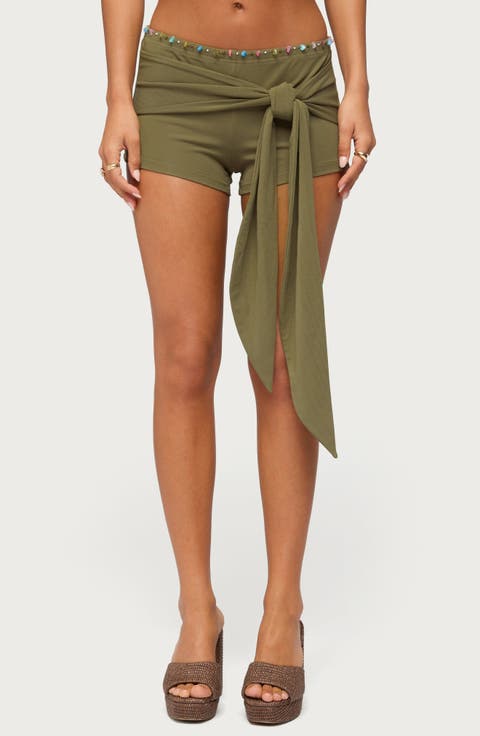 Monroah Beaded Low Rise Tie Waist Shorts