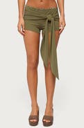 EDIKTED Monroah Beaded Low Rise Tie Waist Shorts