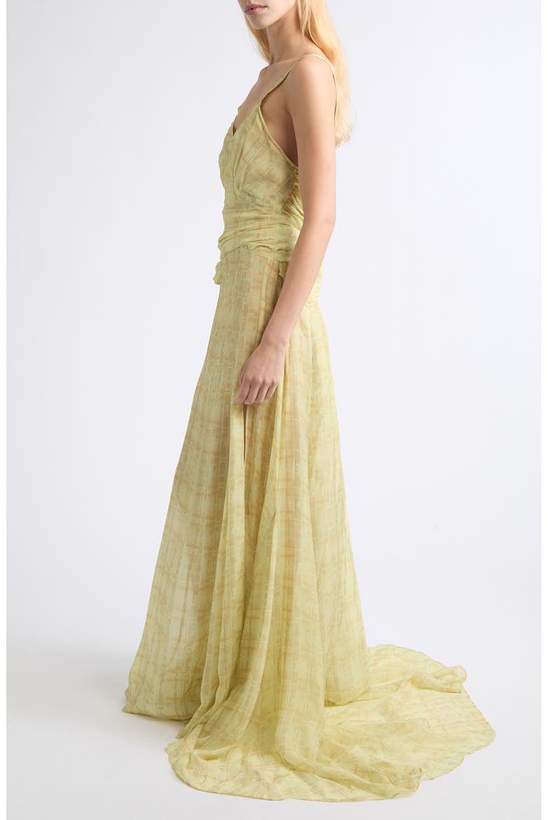 Plume Plaid Silk Chiffon Gown, Alternate, color, BUTTER PLAID