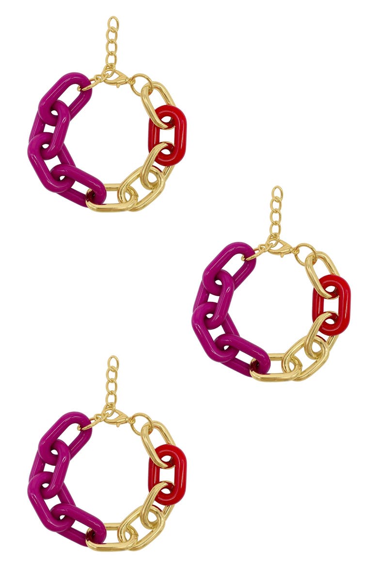 Set of 3 Chunky Chain Bracelets, Main, color, GOLD
