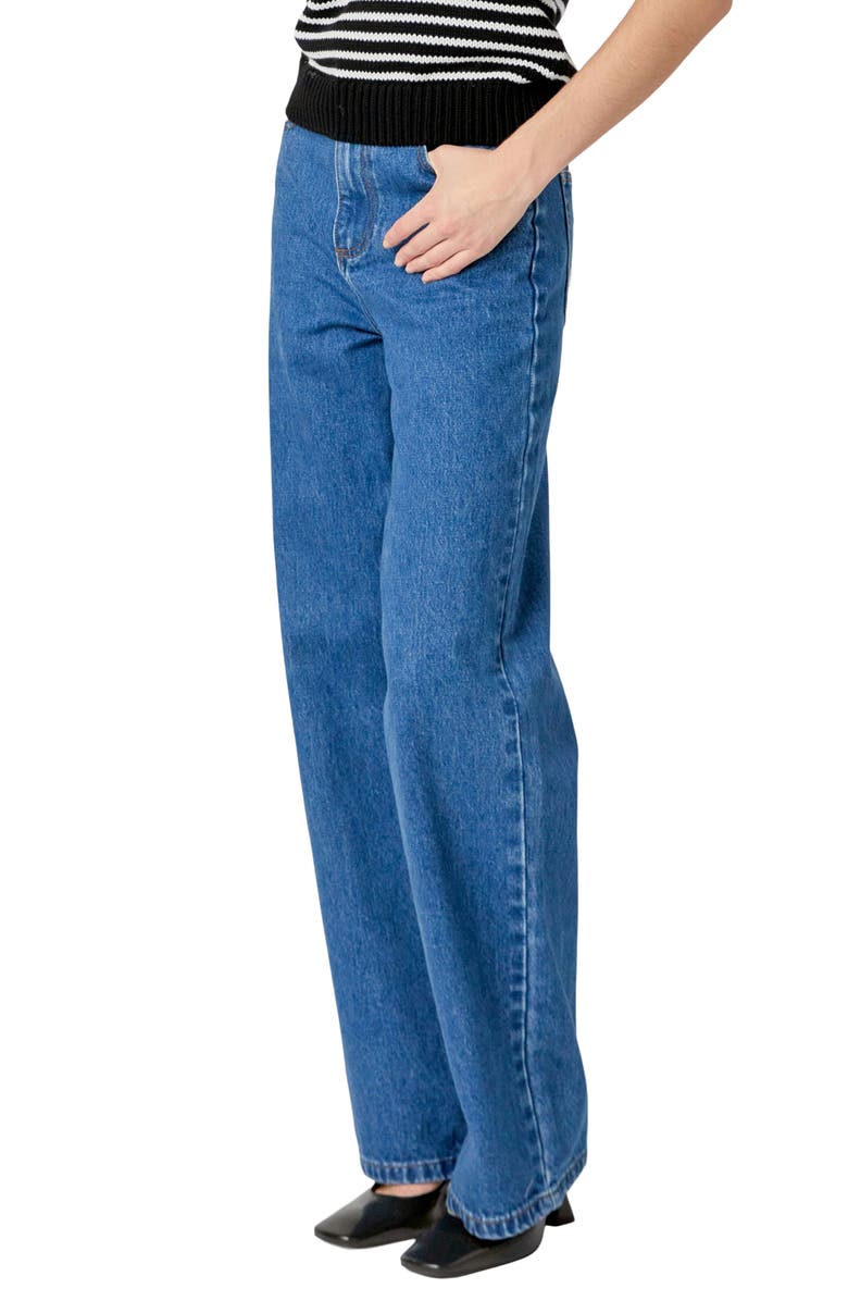 English Factory Embroidered Bow High Waist Relaxed Straight Leg Jeans, Alternate, color, Denim