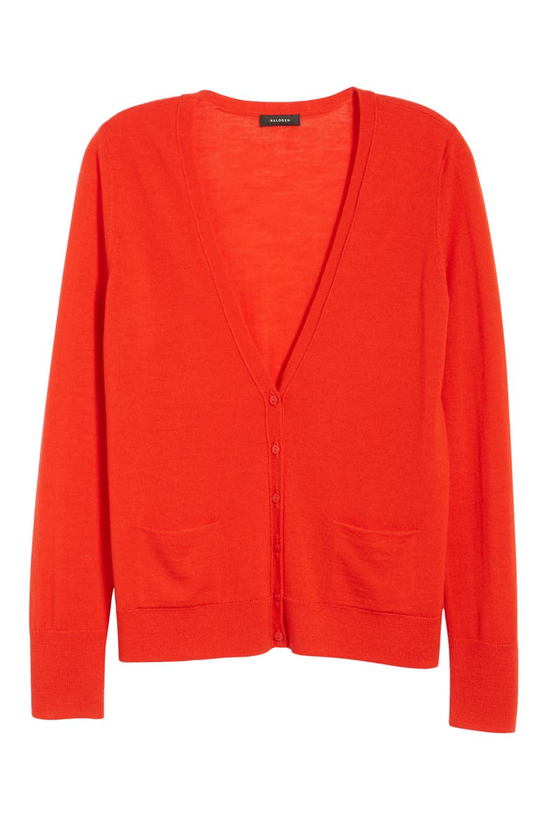 V-Neck Merino Wool Cardigan, Alternate, color, RED FIERY