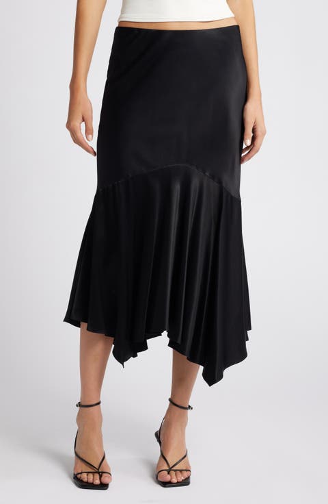 Edwina Asymmetric Satin Midi Skirt